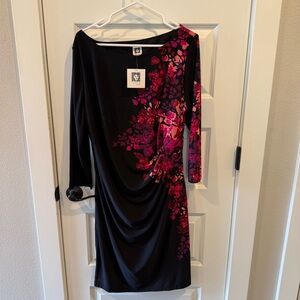 Anne Klein Black Dress with Pink Floral Accents
